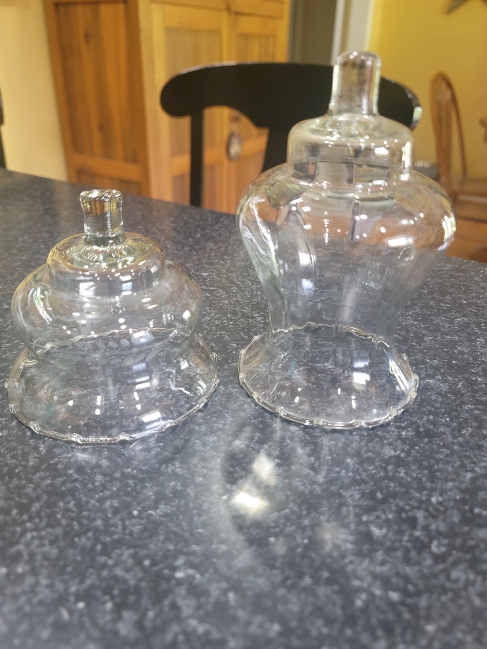 Vintage Pair Clear Glass Scalloped Edge Candle Holders Hurricane Shades Homco